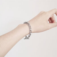 Vòng tay hai lớp phiên bản Hàn Quốc bằng thép titan niche khoá OT hip hop cá tính