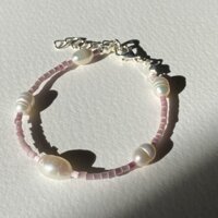 Vòng Tay Handelait Đính Hạt Đá Nhân Tạo Mix Hạt Cườm Màu Hồng Tím Pastel Trung Tính Thanh Lịch