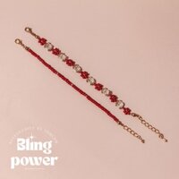 Vòng tay handmade hạt cườm đỏ đô đậm kết hình bông hoa phối cườm nhũ vàng - BLING POWER