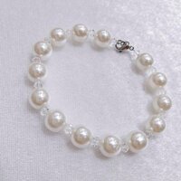 Vòng tay hạt cườm trai 10ly xen đá pha lê thoi trắng cao cấp thanh lịch cổ điển