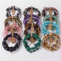 Vòng tay hạt đá tự nhiên mới cho nam, hạt đá Amethyst hình chữ nhật, bộ ba món vòng tay