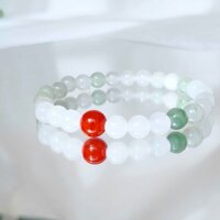 Vòng tay hạt tròn ngọc bích đá cẩm thạch Tân Cương tự nhiên "Dot Spring"