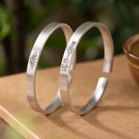Vòng Tay Hở Bằng Bạc sterling s999 Hình Hoa Sen Màu Bạc 11.14 Cho Cặp Đôi