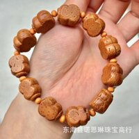 Vòng tay hồ lô phẳng chạm khắc hạt đào tự nhiên Phụ Kiện Vòng tay chuỗi hạt Phật thủ hạt đào thành phẩm Quà Tặng mẫu nam nữ