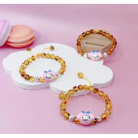 Vòng tay hổ #phách hoa bay charm thỏ hồng bạc cho bé Minh Tâm Jewelry