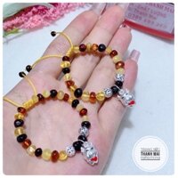 Vòng tay hổ phách mix con giáp bạc cực tốt cho sức khoẻ các bé (ảnh thật shop chụp)