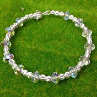 Vòng tay kiềng mềm (BẠC THẬT) pha lê phối bi siêu lấp lánh