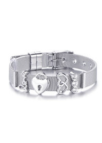 Vòng tay lắc tay nữ titant sang trọng biểu tượng ổ khóa trái tim đôi love và hàng đá - Bạc