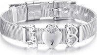 Vòng tay lắc tay nữ titant sang trọng biểu tượng ổ khóa trái tim đôi love - Bạc