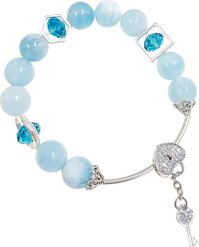 Vòng Tay Laliz Mệnh Kim Thủy Đá Aquamarine Mix Pha Lê  Charm Trái Tim Chìa Khóa