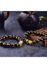 vòng tay mã não đen Om Mani Padme Hum mix tỳ hưu  tự nhiên handmade