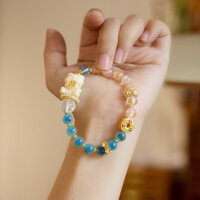 Vòng tay mã não mềm màu xanh tự nhiên-Mẫu giàu có Ôm lá vàng Rồng nối đôi Hương xám men Vòng tay ngọc bích tự nhiên