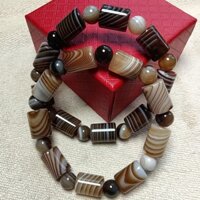 Vòng tay mã não Sardonyx màu xanh lá cây tự nhiên với hạt hình trụ sọc xanh mã não vòng tay hạt hình trụ