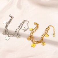 Vòng tay mạ thép titan 18K Vàng Vòng tay hai lớp Trang sức nữ