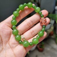 Vòng tay mân côi 10 hạt xanh bích mix thánh giá gỗ 10 li