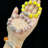 Vòng tay mân côi đá mắt mèo màu hồng, vàng, cam 10 li