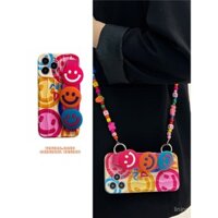 Vòng tay mặt cười màu sắc Ins tương thích với iPhone 14 Pro Max, ốp lưng Apple 13, đeo chéo 12, nữ 15, mềm 11, chống sốc