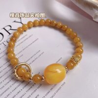 Vòng tay mặt dây chuyền đá vảy rồng tự nhiên, màu caramel 2025, màu hổ phách