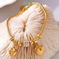 Vòng tay mặt dây chuyền trái tim MOCHO, Vòng tay nữ đính đá có thể điều chỉnh, Quà tặng chống thấm nước hạt sáng tạo bằng thép không gỉ