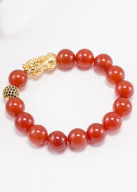 Vòng Tay Nam Đá Mã Não Đỏ Phối  Tỳ Hưu Bạc Mạ Vàng 24K Ngọc Quý Gemstones