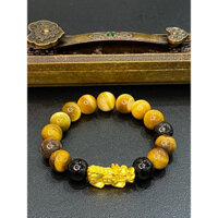 vòng tay nam đá mắt hổ vàng mix charm tì hưu vàng 10k