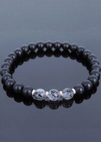 Vòng Tay Nam Đá Onyx Thạch Anh Tóc Đen Tự Nhiên 6mm