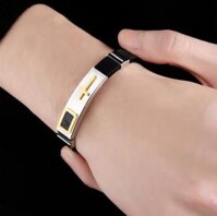 Vòng Tay Nam Dây Cao Su Và Thép Titan Không Rỉ Ko Dị Ứng TT 1045 - Bạc