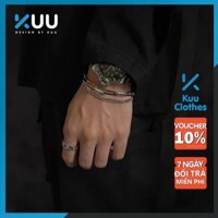 Vòng Tay Nam Dây Xích Hiphop Cuff Kamenra 2 Lớp Kèm Nhẫn Màu Bạc - Lắc Tay Đẹp Ngầu Chất Hàn Quốc Titan - Kuu Clothes