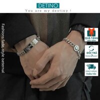 Vòng tay nam màu bạc titan mặt cười, vòng đeo tay nam cuban đẹp cao cấp không gỉ DETINO VT1