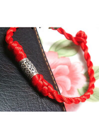 Vòng tay nam nữ Handmad bện chỉ đỏ đính Lu Thống Khắc Biểu Tượng Tì Hưu, Mang lại May Mắn, Tài Lộc - Mạ Bạc