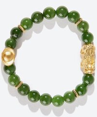 Vòng tay ngọc bích phối tỳ hưu bạc bọc vàng Ngọc Quý Gemstones