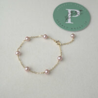 Vòng tay ngọc trai hồng "Morning Dews" Pearly Dolly lắc tay bọc vàng mảnh mai ngọc trai hồng 5mm nữ tính