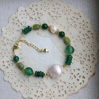 Vòng tay ngọc trai ngọc bích xanh tự nhiên Mã não ngọc trai Baroque