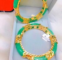 Vòng tay nữ mạ vàng 18k bọc cẩm thạch xanh cực đẹp vòng có 16cm 17cm 18cm