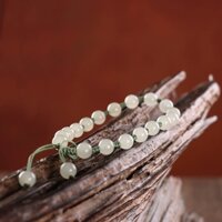 Vòng tay Nữ phong thủy gắn hạt đá mã não trắng kết dây thủ công - Mẫu 01
