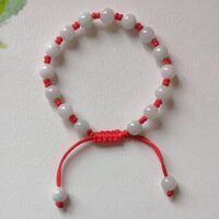 Vòng tay Nữ phong thủy gắn hạt đá mã não trắng kết dây thủ công - Mẫu 02