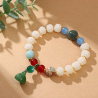 Vòng tay nữ sen trắng Bồ đề tự nhiên được ghép nối với Liuli Lotus Pong & Red Blue Chalcedony Lucky Companion Vòng tay nhỏ