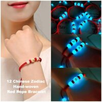 Vòng tay nữ, vòng tay dạ quang dây đỏ, đá phát sáng 12 vòng tay dệt cung hoàng đạo bằng đá phát sáng, vòng tay cặp đôi dành cho nam và nữ, mang theo an toàn.