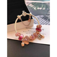 Vòng tay Pandora 2019 Quà tặng mới Bạc Sterling Lá Hoa Hồng Vàng Bộ trang sức vòng tay hạt