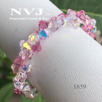 Vòng tay pha lê Swarovski hạt nón xỏ đầu pendant 6328 màu trắng hồng xinh xắn, khóa bạc tròn - Quà tặng trang sức NVJ