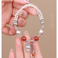 Vòng tay Phật Di Lặc nhỏ bằng bạc S925, phong cách Trung Quốc, biểu tượng may mắn và tốt lành