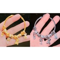 vòng tay phối cham gấu mạ vàng-bạch kim xinh xắn