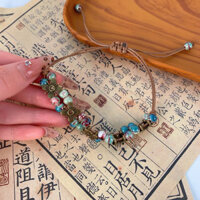 Vòng tay phong cách dân tộc mới Giáng sinh, vòng tay gốm retro dệt, trang sức hạt Trung Quốc, vòng tay điều chỉnh