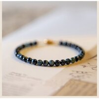 Vòng Tay Phong Thủy Đá Mắt Mèo Xanh Mix Charm Tài Lộc Size 4mm Cho Bé