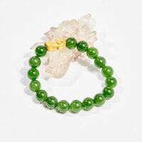 Vòng tay phong thủy đá ngọc bích phối charm Tỳ Hưu vàng 24K size hạt 8mm hợp mệnh hỏa, mộc - Ngọc Quý Gemstones