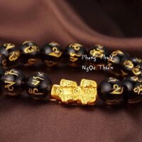 Vòng tay phong thủy đá núi lửa đen khắc kinh phật 12 ly