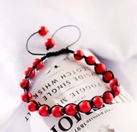 Vòng tay phong thủy đá san hô đỏ thiên nhiên kết dây cotton phong cách Hàn Quốc - 8mm