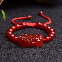 Vòng tay phong thủy đá thạch anh đỏ tỳ hưu kết dây thủ công hút Tài Lộc May Mắn - 12mm