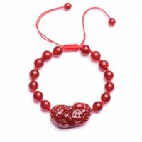 Vòng tay phong thủy đá thạch anh đỏ tỳ hưu kết dây thủ công hút Tài Lộc May Mắn - 8mm