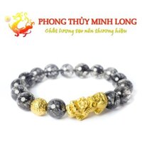 Vòng tay phong thủy đá Thạch Anh Tóc Đen chất lượng 3A Mix Tỳ Hưu và 1 hạt Kim Tiền Vàng